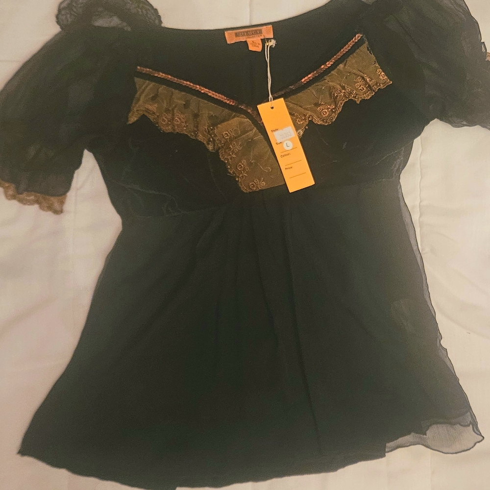 Lucy Black Gold Embellished Ruffled Blouse